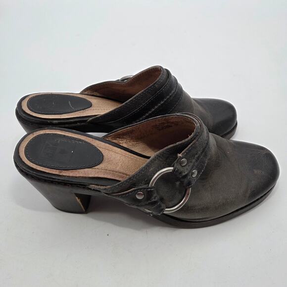 Frye Alyssa Trapunto Clog Shoe 8.5M Brown Leather Bronze O-Ring Chunky Heel - Picture 2 of 7